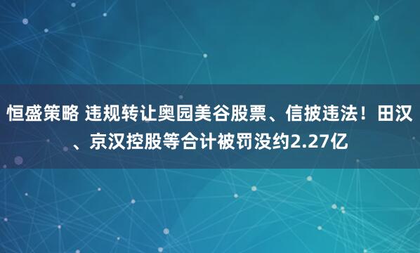 恒盛策略 违规转让奥园美谷股票、信披违法！田汉、京汉控股等合计被罚没约2.27亿