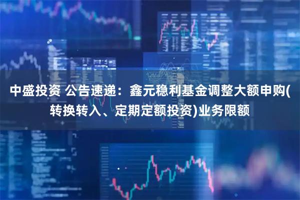 中盛投资 公告速递：鑫元稳利基金调整大额申购(转换转入、定期定额投资)业务限额